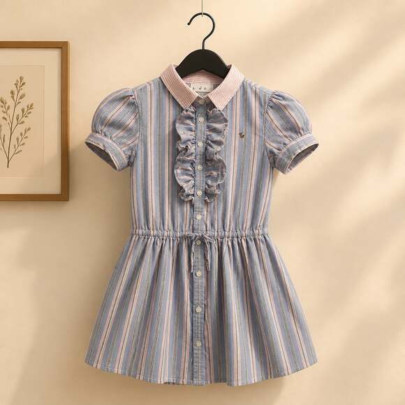 Ralph Lauren Other - Ralph Lauren Girls Blue and Pink Striped Ruffled Cotton Shirtdress, Size 6